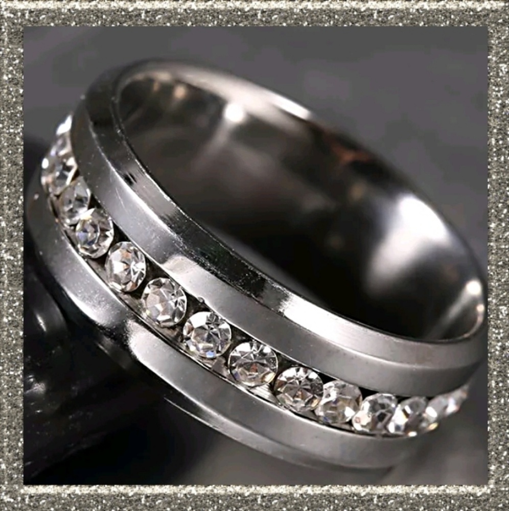 Rhinestone Stainless Steel Band style ring